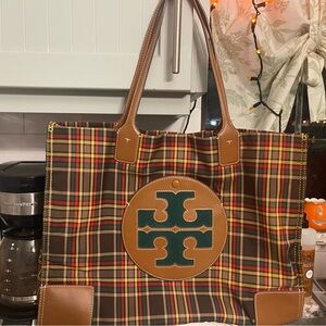 TORY BURCH Ella Fall plaid tote 👜 🎃 🍁 great condition